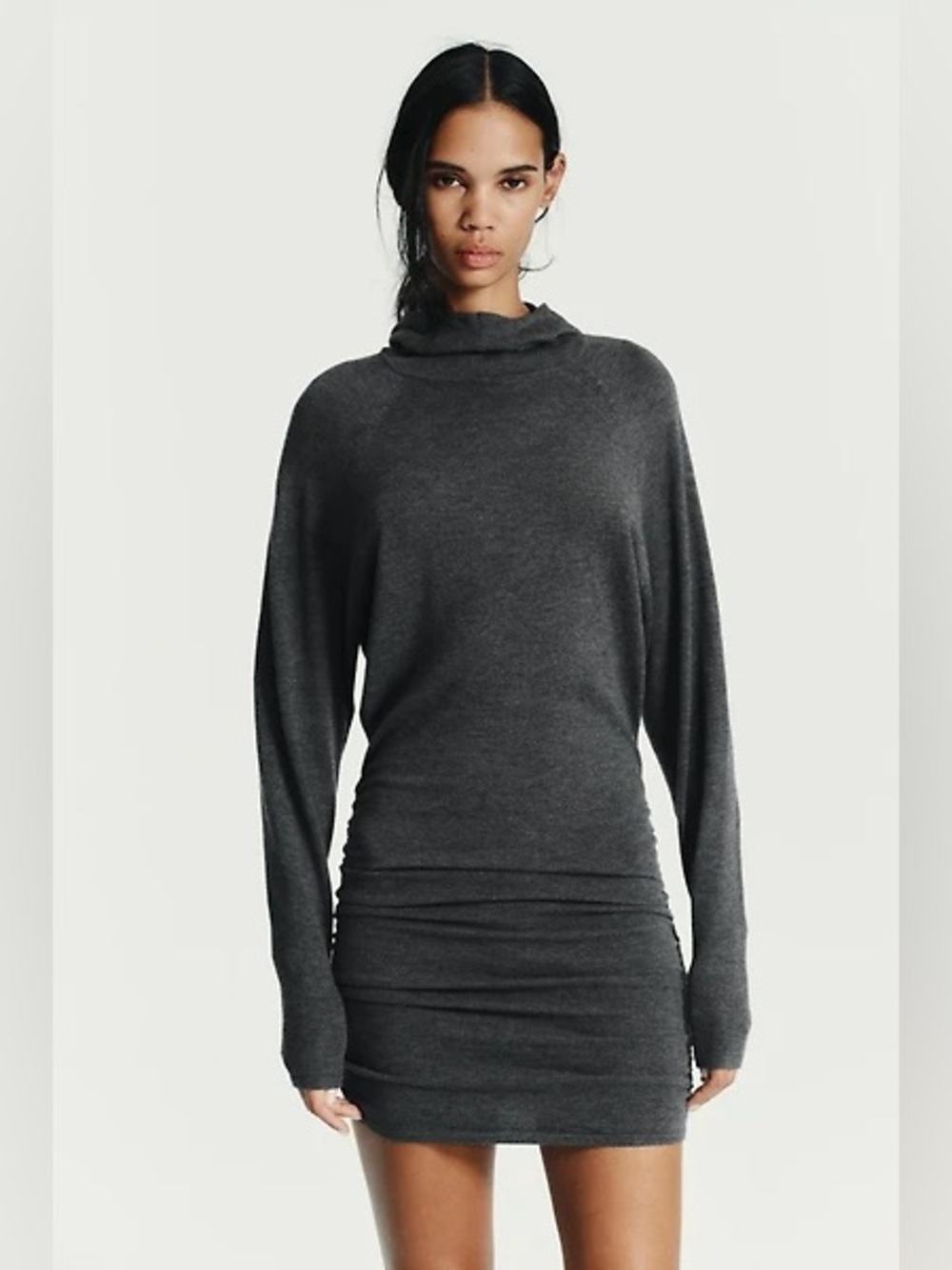 Zara Ruched Hooded Dress Sweater Dress